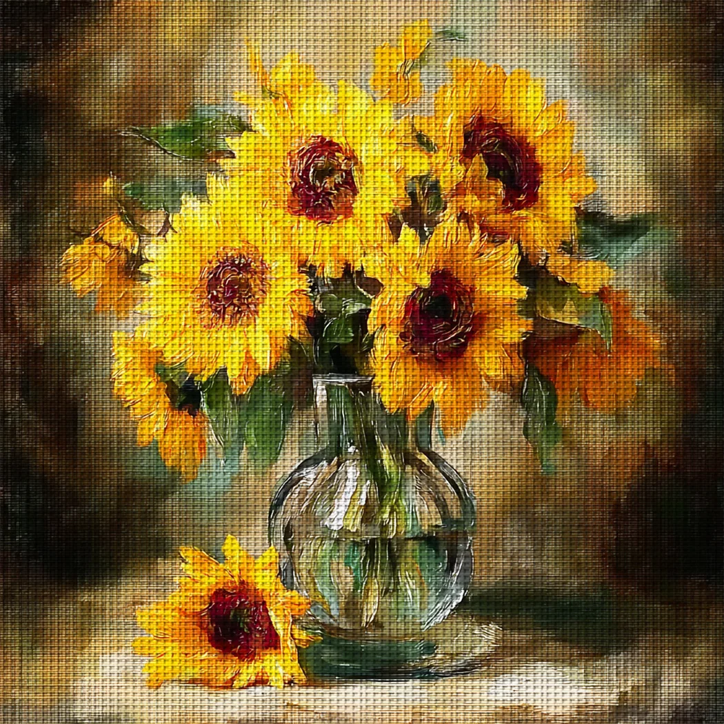 1 Stück 36 x 36 cm/14,17 x 14,17 Zoll, 11CT-Kreuzstich-DIY-Set mit Druckmuster, Sunny Sunflower, entspannendes Kreuzstich-Set für Erwachsene und Anfänger