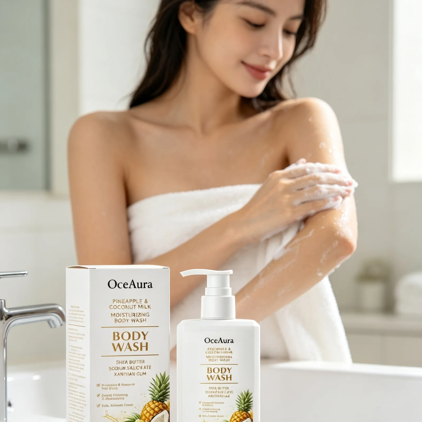 OceAura Coconut Milk Body Wash Deep Cleansing Smoothing Skin Repair Skin Barrier Soften Cuticle Wash Away Dirt Gentle Shower Gel