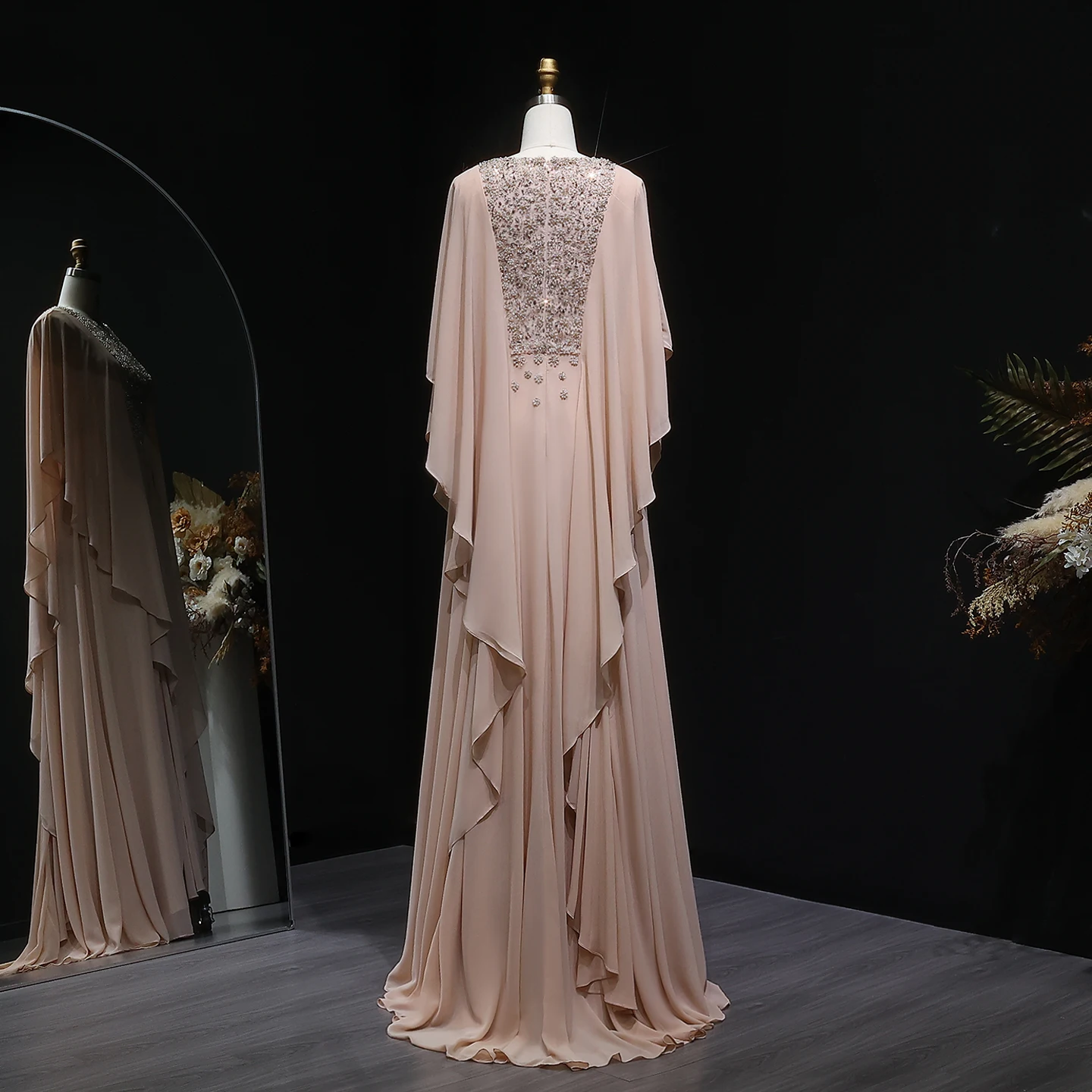 シャロンはアラビア語ヌードピンクアバヤカフタンイブニングドレスロングエレガントなビーズの女性のウェディングパーティードレスSF239カスタマイズ