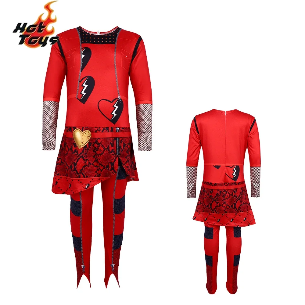 Descendants 4  Kids jumpsuit Red Cosplay Costume ，Halloween cosplay costume,Girls Christmas Birthday Party Dress Suit