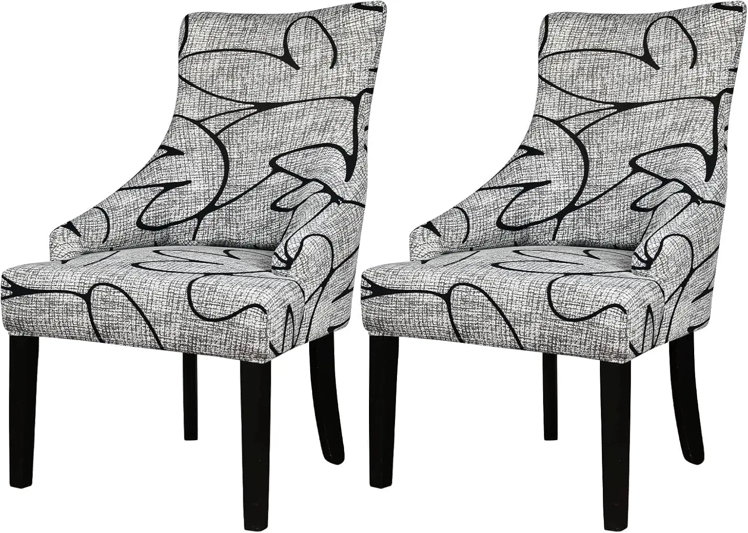 Wingback Chair Covers with Pattern - Reusable Slipcovers for Dining and Living Room Chairs, 2 Pieces