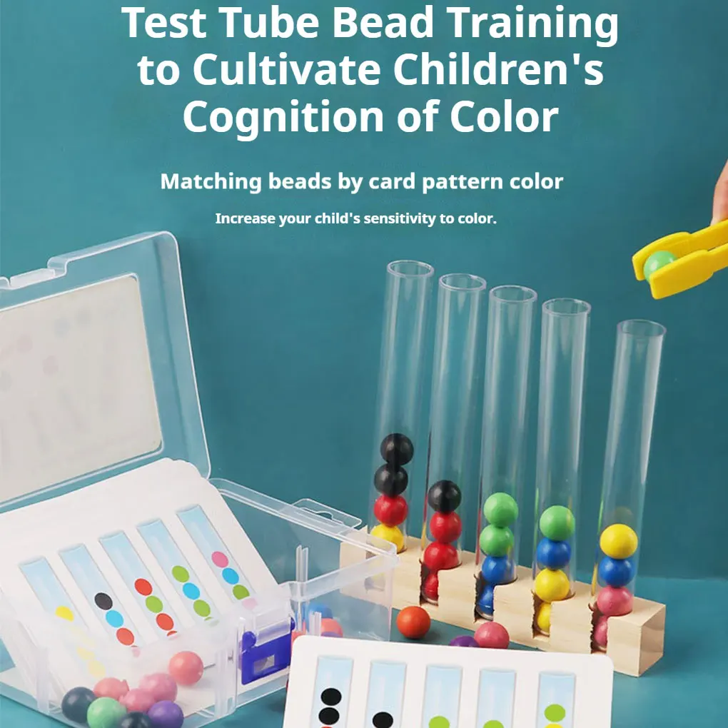 Color Sorting Toys For Kids Wooden Clip Beads Test Tube Puzzle Test Tubes For Children Wooden Toy