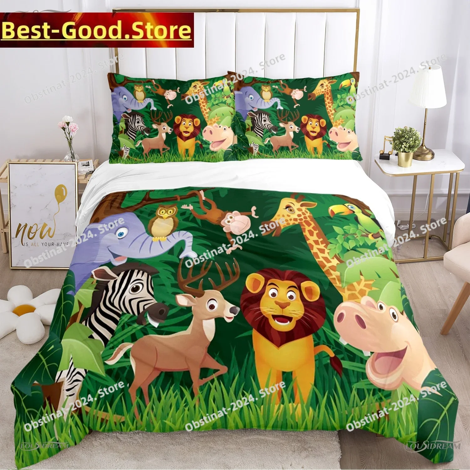 

3D Jungle Animal Lion All Season Bedding Set Printed single Comforter Quilt Duvet Cover Pillow Case 3 Pieces Set Kids Adult Size