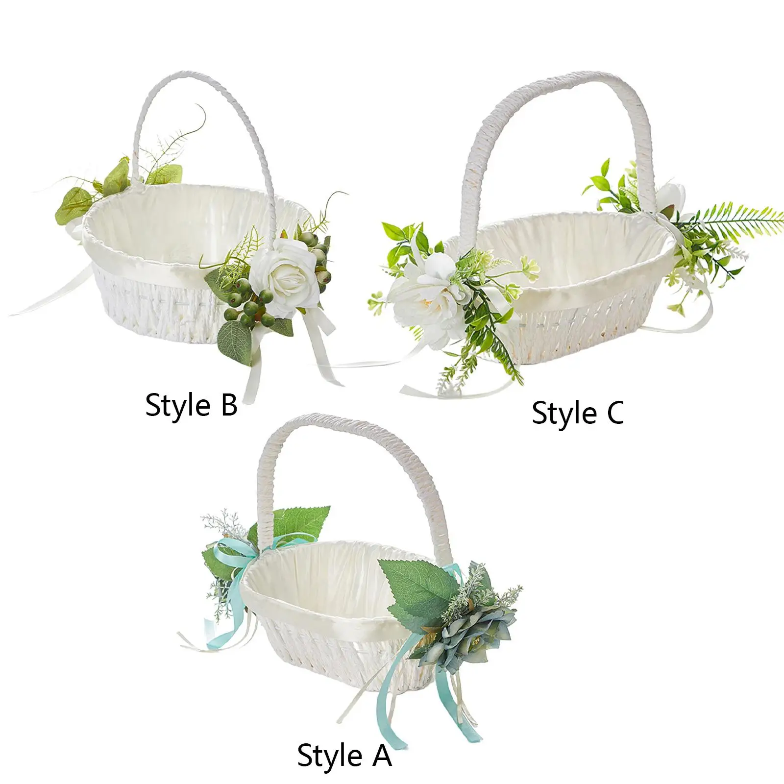 سلة فتاة الزهور لحفلات الزفاف، سلة من الدانتيل لوصيفات العروس، سلة زهور من الساتان للولائم وديكور حفلات الزفاف #2