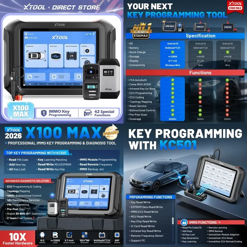 XTOOL X100 MAX Auto Key Programming Tools AI-Assisted Diagnostic Scanner Immobilizer Key Programmer Locksmiths Tool All Key