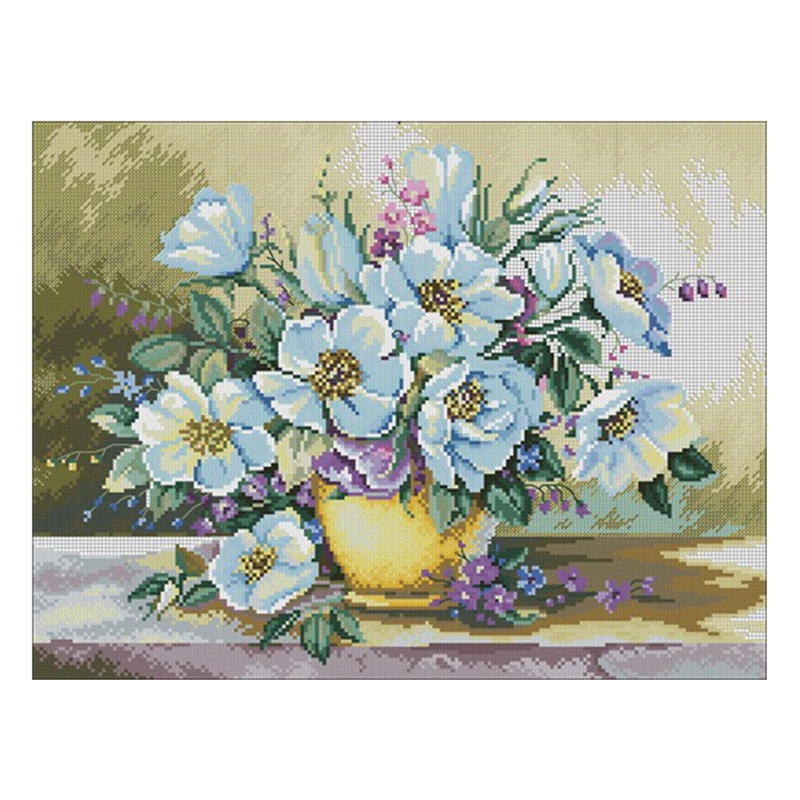 

Cross-stitch set, white bottle flower peony bedroom wall painting, print material package available for selection