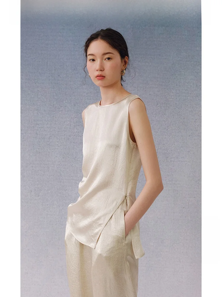 

Женский модный топ без рукавов Travel Original Acidic Pleated Vest: легкий, элегантный, стройнящий, для повседневной носки, из полиэфирного волокна