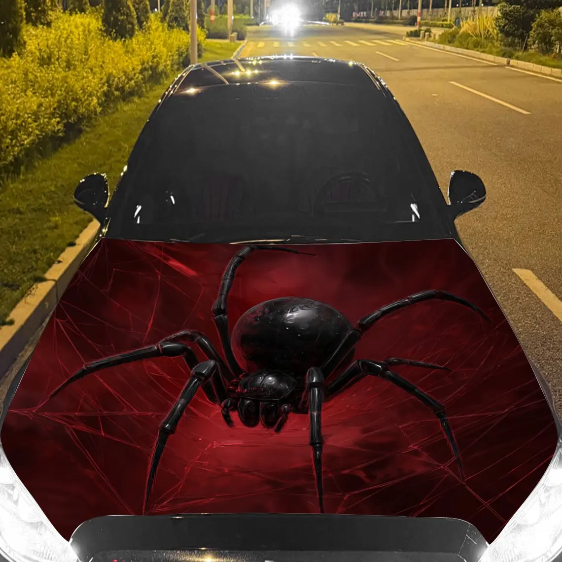 Car Decals Cool Spider with Red Web   Car Hood Sticker Car Hood Sticker, Waterproof Self - Adhesive Vinyl Graphics Decals, Decor