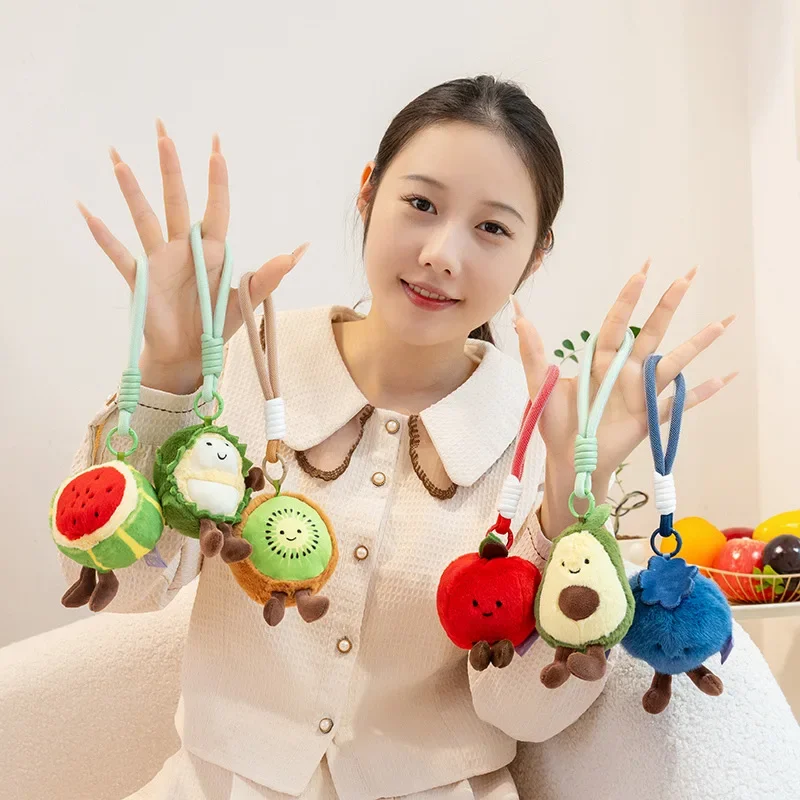 Lovely Fruit Plush Keychain Bag Decor Pineapple Strawberry Apple Banana Cute Stuffed Fruit Doll Soft Plushies Gifts Girl