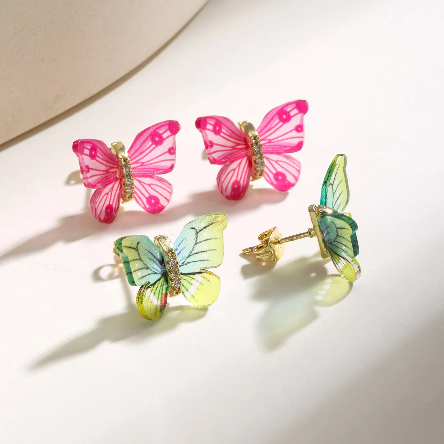 AIBEF Multicolor Butterfly Crystal Stud Earrings Boho Summer Insect Jewelry Cute Sweet Women Daily Party Vacation Accessory Gift