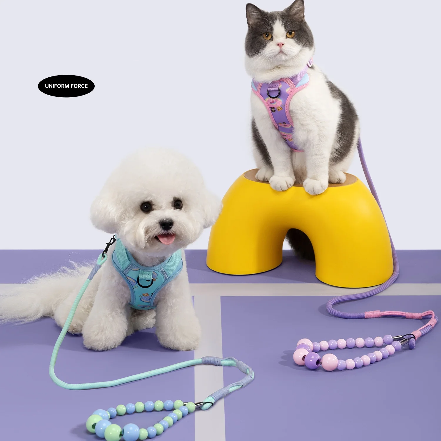 pet harness leash set for cats and small dogs adjustable dog training leash with a beaded handle pet light weight vest harness