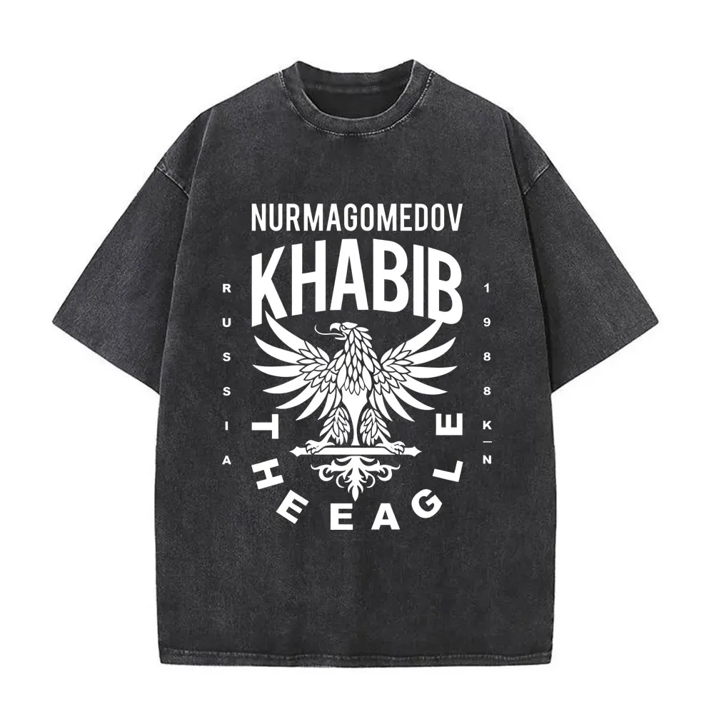 

Russian Fighter Khabib The Eagle Vintage Washed T-shirt Men Boxing Fitness Gym Oversized Tshirt Male Casual 100% Cotton T Shirts