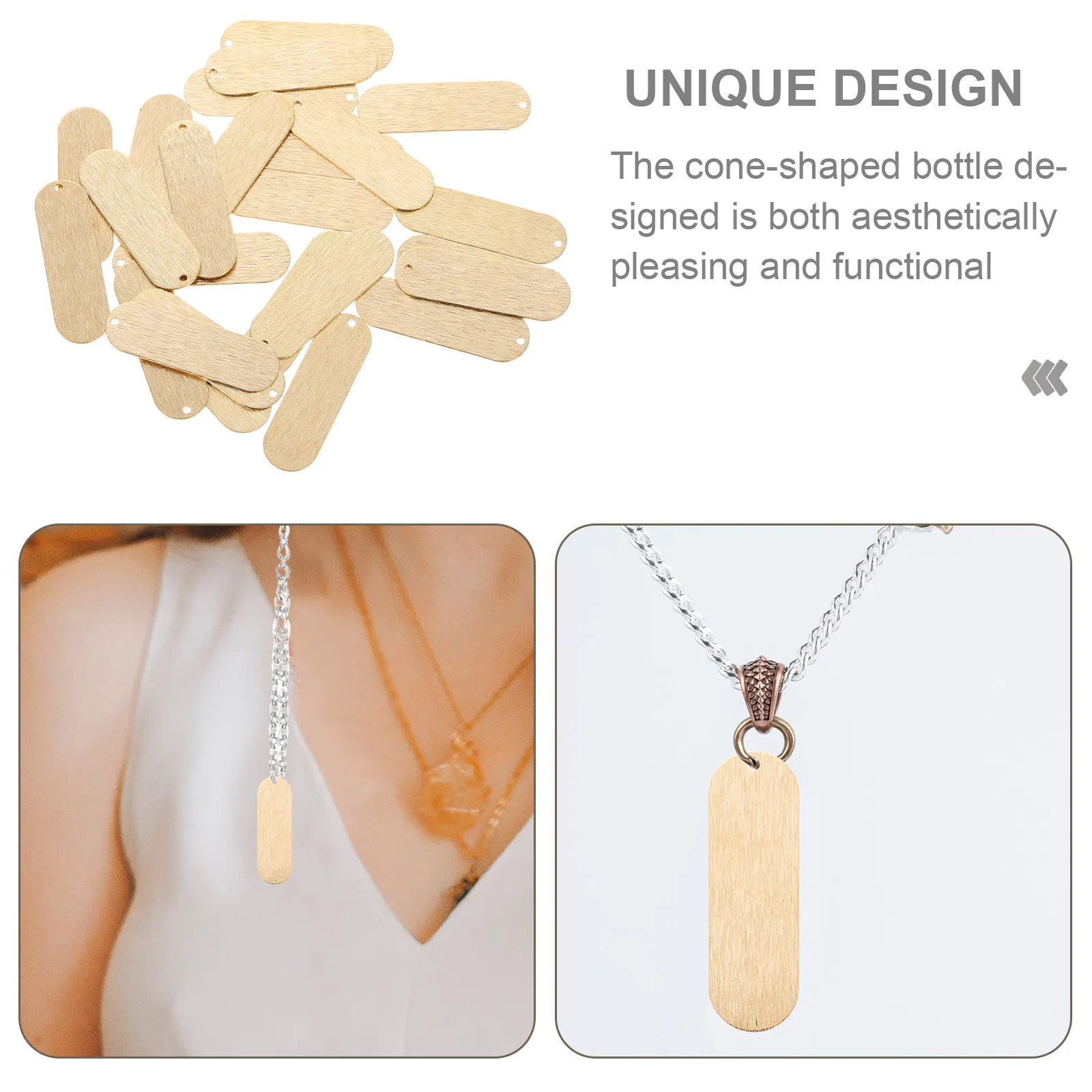 25Pcs Long Copper Oval Single Hole DIY Pendant Brushed Metal Blank Tag Charm for Jewelry Making Necklace Bracelet Keychain