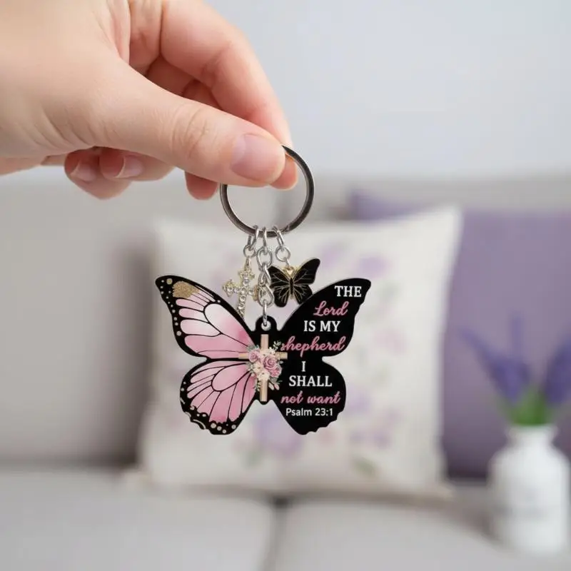 Schmetterlings-Schlüsselanhänger mit dem Vers „Alle Dinge sind möglich“ – Inspirierendes religiöses Geschenk für Frauen, Autoschlüssel, Taschen- und Geldbörsen-Accessoire – Detail 4
