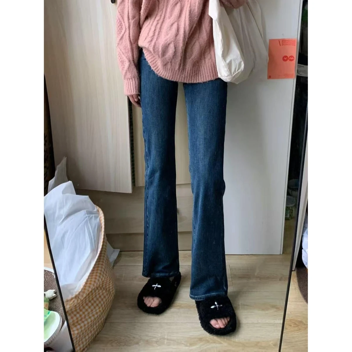 

Джинсы женские с высокой талией, широкими штанинами, свободного кроя, прямые, весна-осень, новые, повседневные, из смесового хлопка и полиэстера