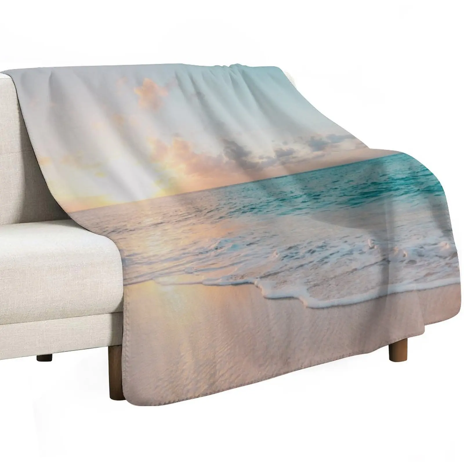 Ocean Blue Shore Sunset Throw Blanket Sofa Throw Sofa Plush Kid'S Beach Decorative Sofa Blankets