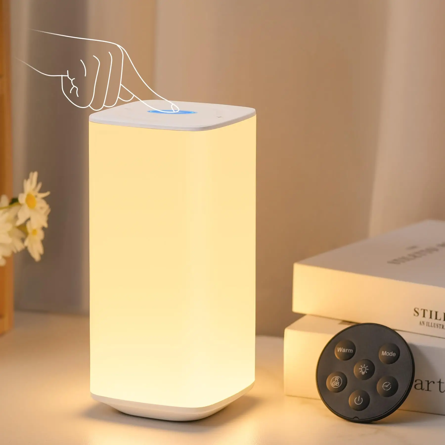 Portable Touch Table Lamp USB Rechargeable Bedside Lamp 7 RGB Colors Dimmable LED Night Light for Bedroom Hallways Living Room