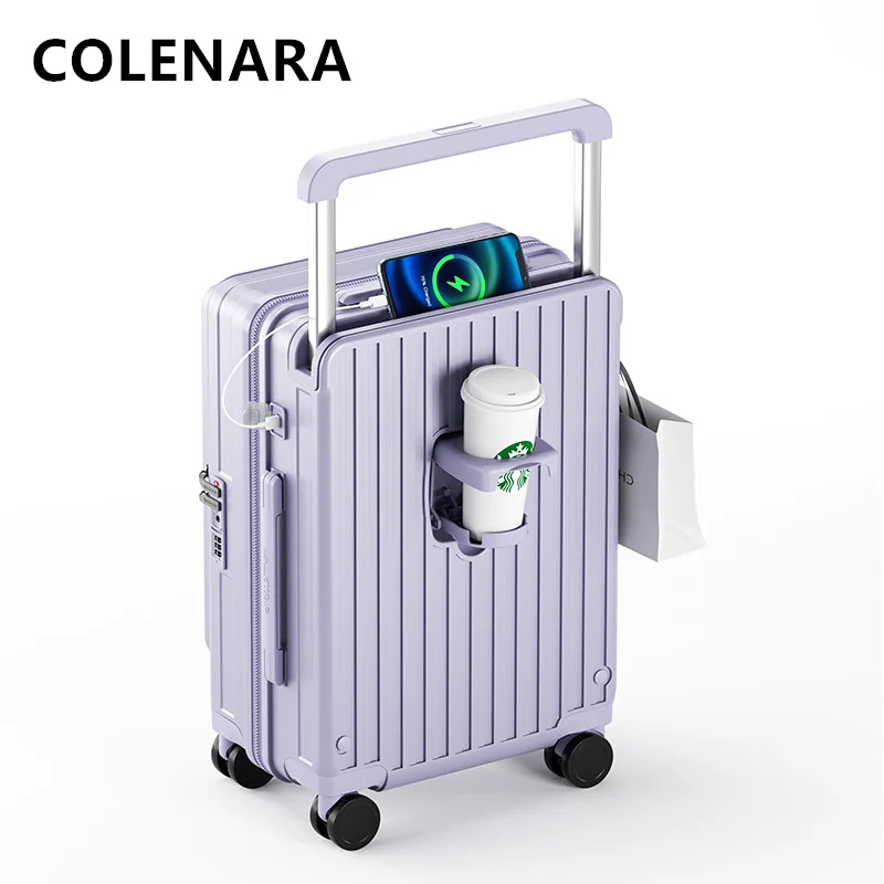 COLENARA Luggage Travel Bag USB Charging Side Opening Boarding Box Zipper Trolley Case 20
