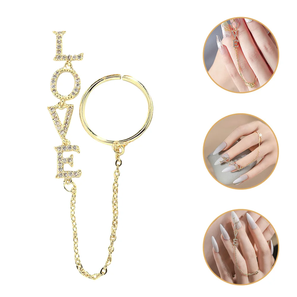 Nail Art Chain Love Ring Nail Charms Zircon Bright Luster Natural Artificial Nails Manicure Jewelry Decoration Festival Party