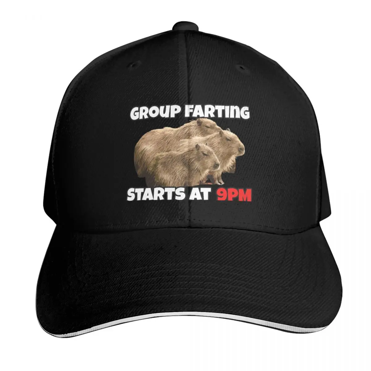 Group Farting Starts at 9PM - Funny Capybara Capy Meme Baseball Cap Men Women Casual Summer Sport Sun Cap