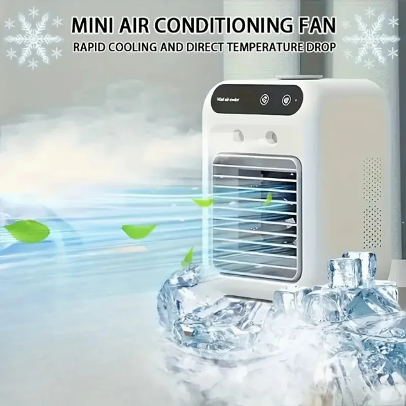 Portable mini desktop air conditioner fan, low noise, powerful humidifier and cooling function, USB charging, transparent design