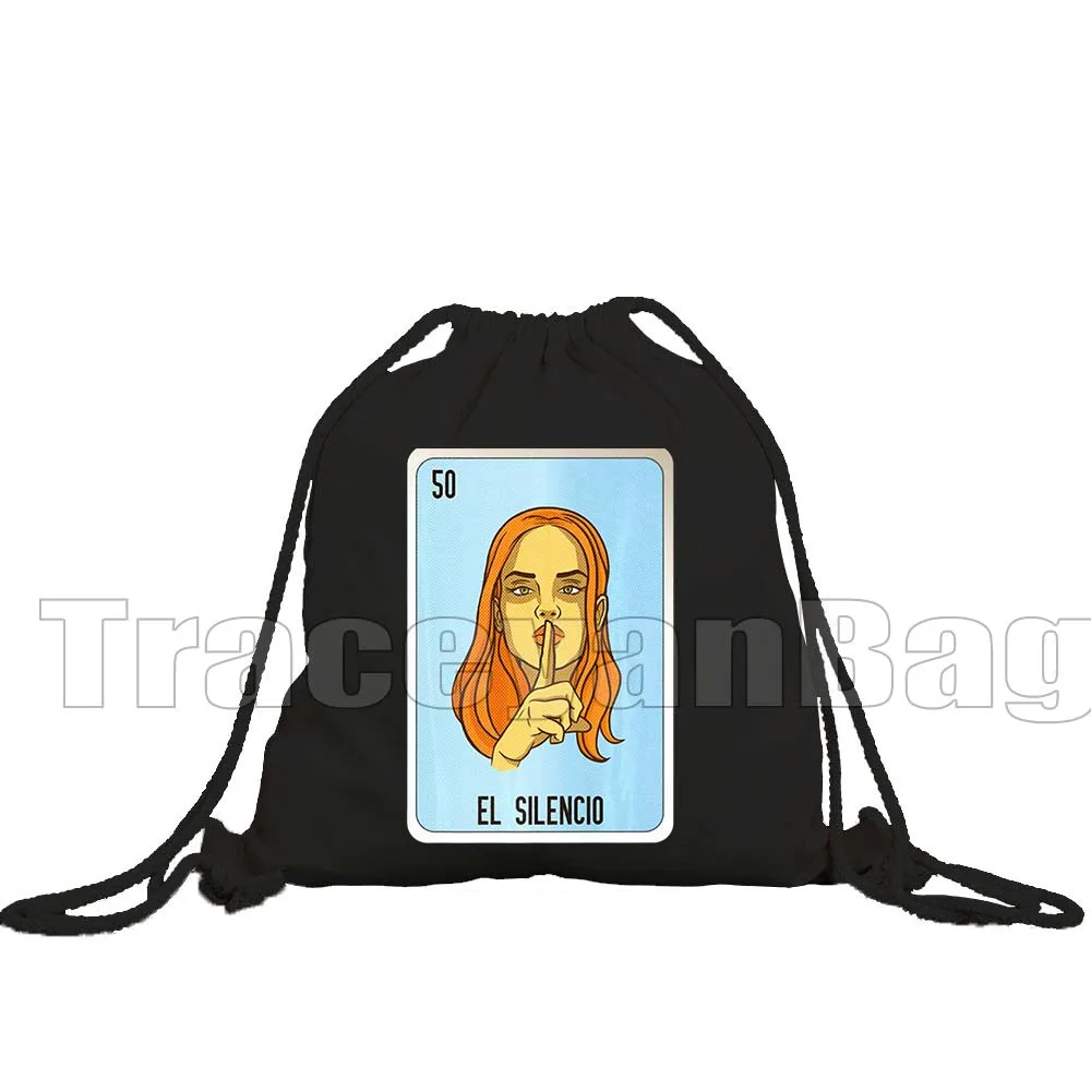 

El Catrin Muertos Tarot ESTRELLA SIRENA ROSA LA BANDERA Mexican Loteria Bingo Card Gifts Drawstring Backpack Bag Sports Sackpack