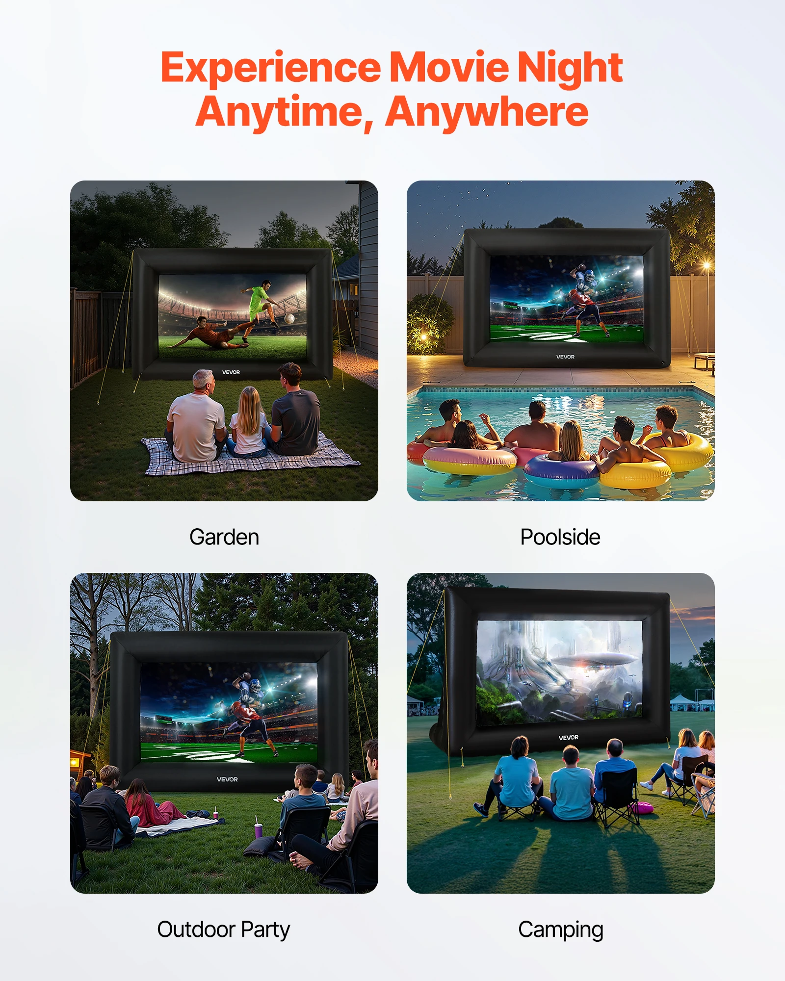 SucceBuy 14/16/20FT Inflatable Projector Screen w/ 120W Air Blower Projector Screen Outdoor Backyard Home Theater Theme Party