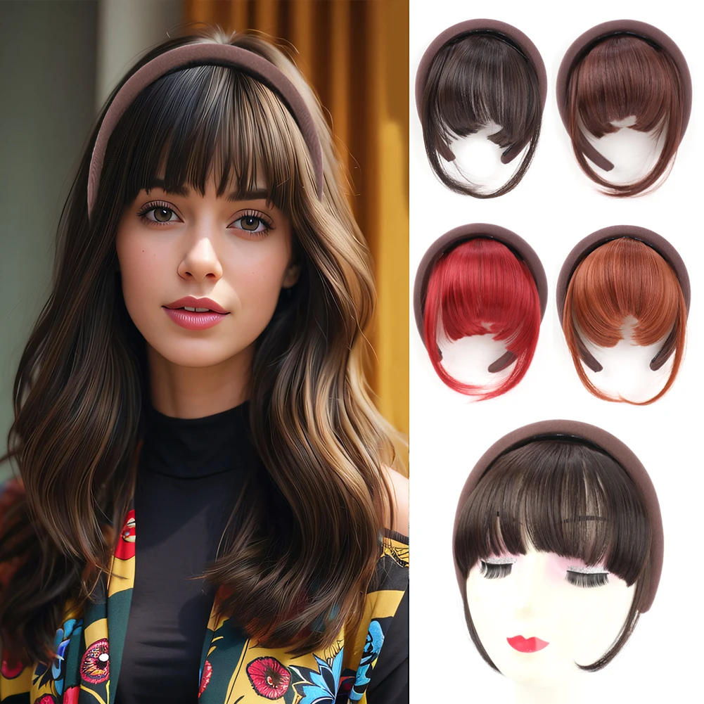 

Headband Bangs Synthetic Bangs Hairpiece Sponge Headband Soft Fringe Bang Extensions with Removable Magic Paste for Women