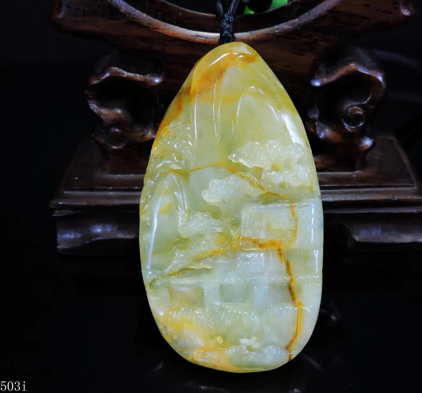 Jade Jewelry Natural Jade Pendant Necklace Hand-Carved landscape Jadeite Necklace Pendant Gift No Treatment 503i