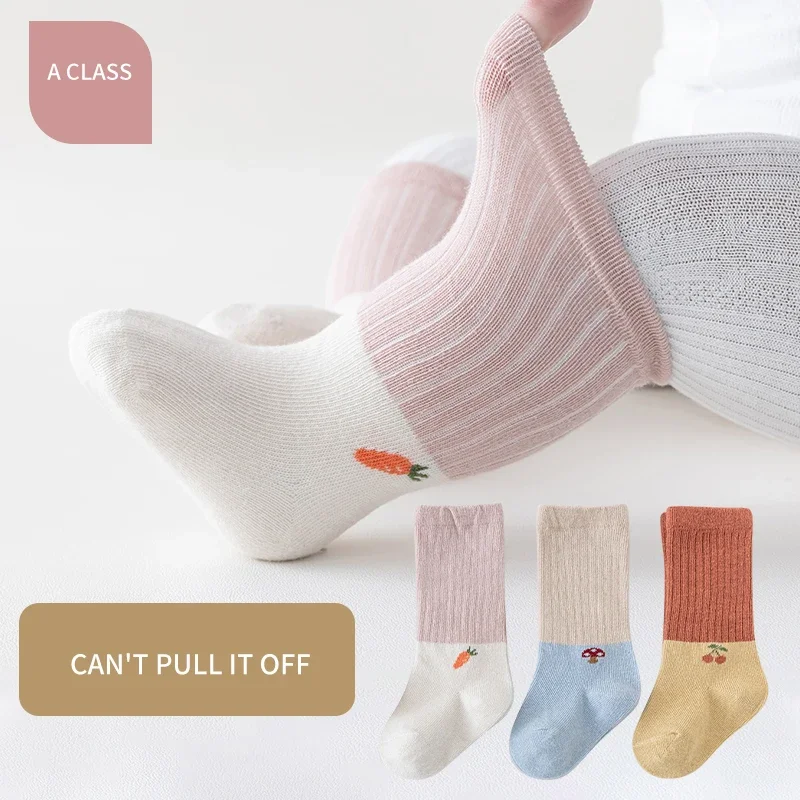

3 пары хлопковых носков для новорожденных, однотонные эластичные носки в рубчик с высоким берцем, милая, мягкая, удобная, дышащая обувь для младенцев