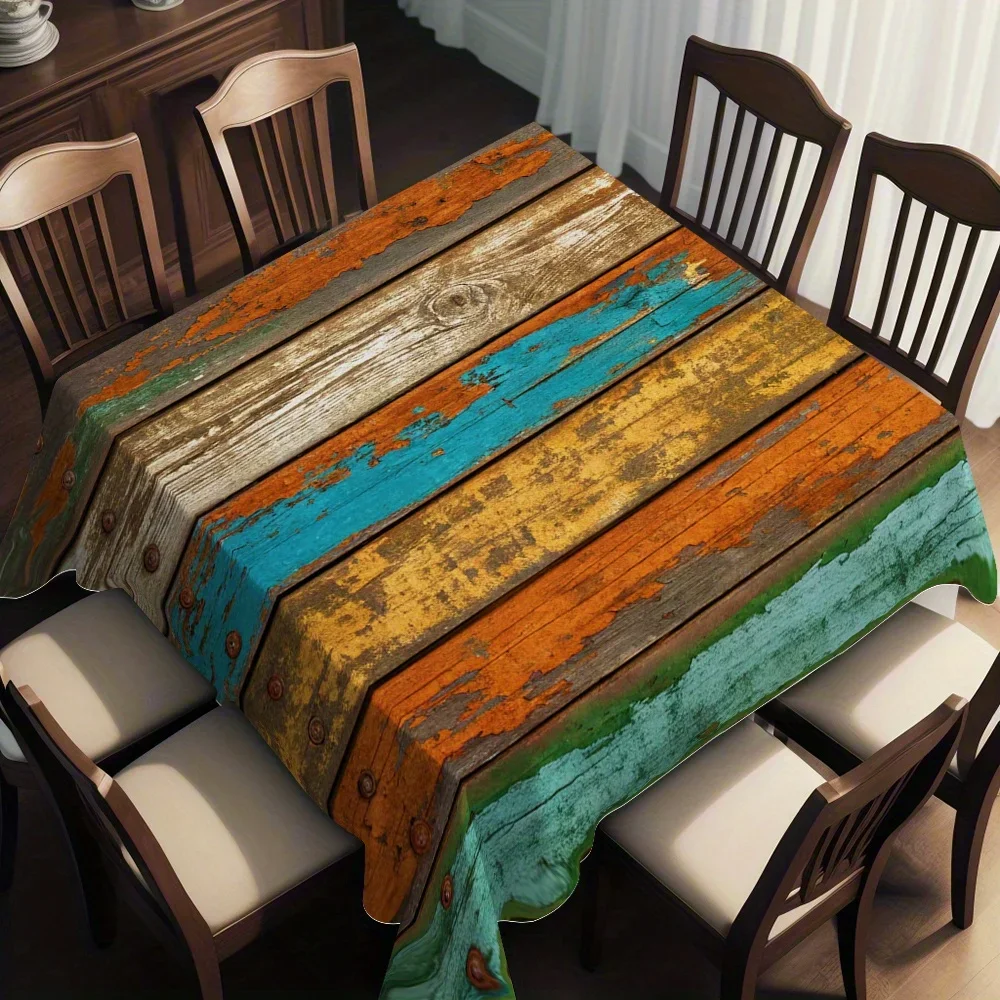 JIT 1PC multi-colored, intricate wood-grain patterned square tablecloth, suitable for home kitchensxzj