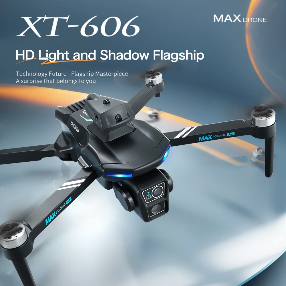 The XT606 unmanned aerial vehicle is equipped with high-definition dual-camera system, two large-capacity and long-lasting batteries. It features infrared laser for all-round obstacle avoidance, brushless motor with strong wind resistance, built-in filter