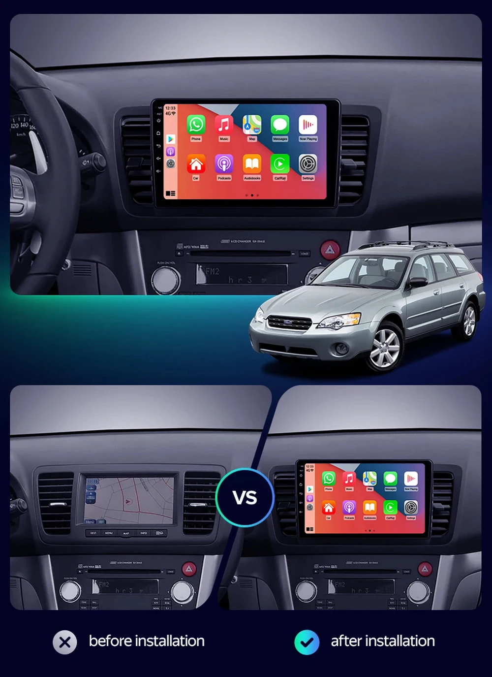 Android 16  QLED For Subaru Outback 3 Legacy 4 2002 - 2009 Car Radio Multimedia Video Player GPS Navigation DVD 2Din 4G WIFI DSP