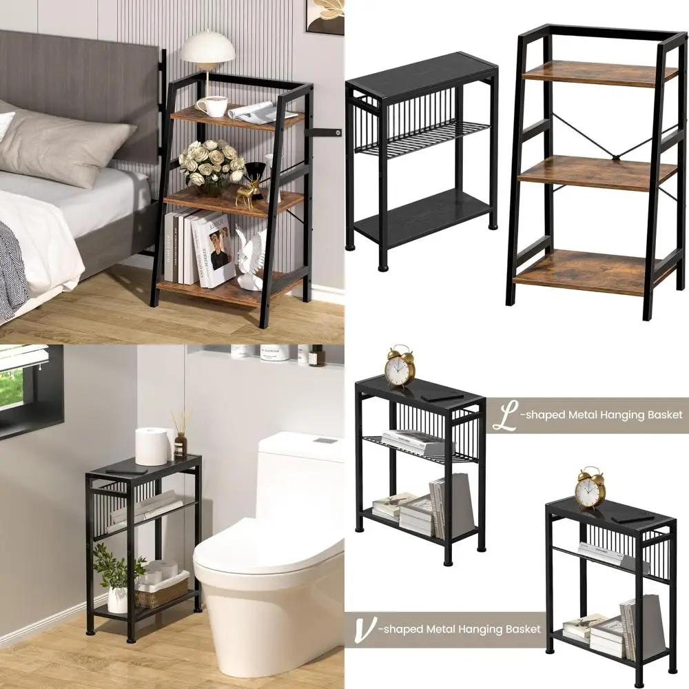 

Compact 3-Tier Side Table with Magazine Rack for Tight Spaces - Ideal Skinny Living Room Shelf