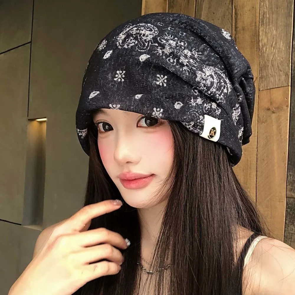Vintage Paisley Beanie Versatile Style Thin Fabric Polka Dot Cap Breathable Lightweight Texture Face Framing Bonnet