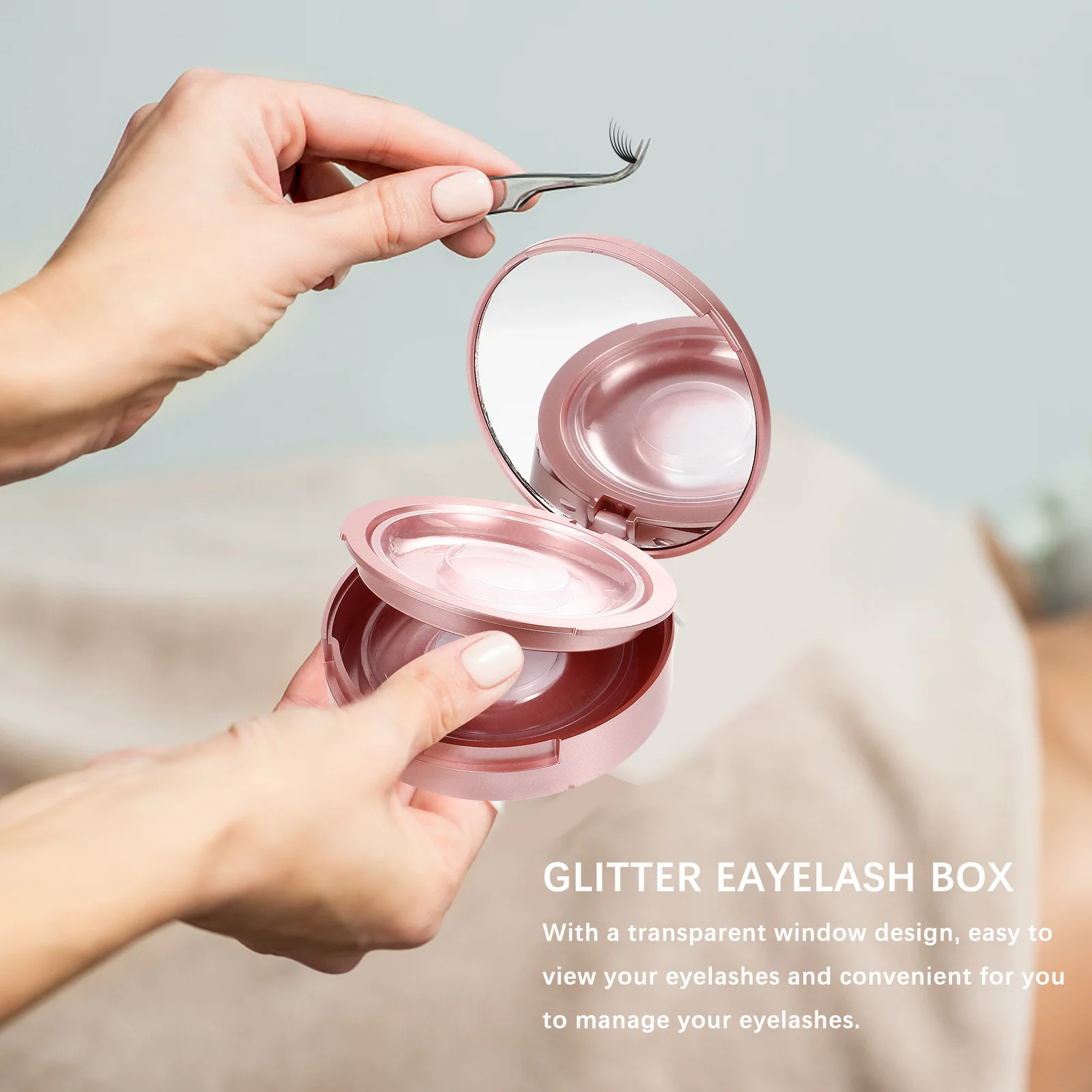 Estuches de almacenamiento para pestañas, organizador redondo de plástico de doble capa, soporte para pestañas de viaje, espejo compacto, 5 uds.