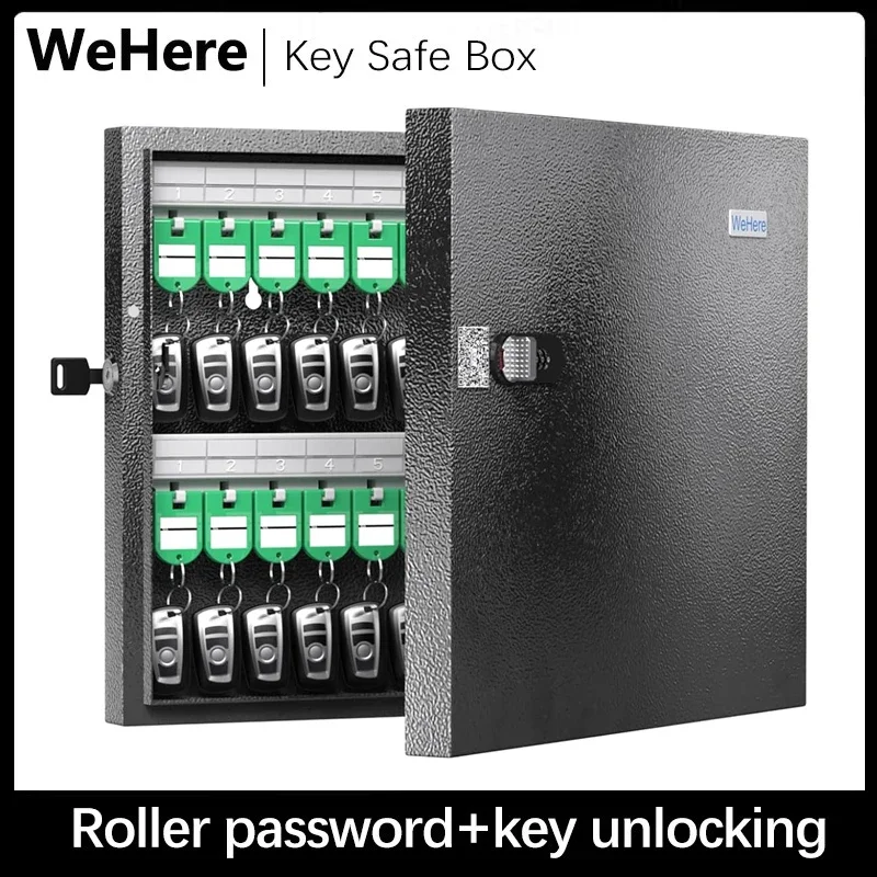 

WeHere Key Lock Box Wall Mounted (48 Keys), Roller Mechanical Password Lock,key Cabinet with Combination Lock and 48 Key Labels