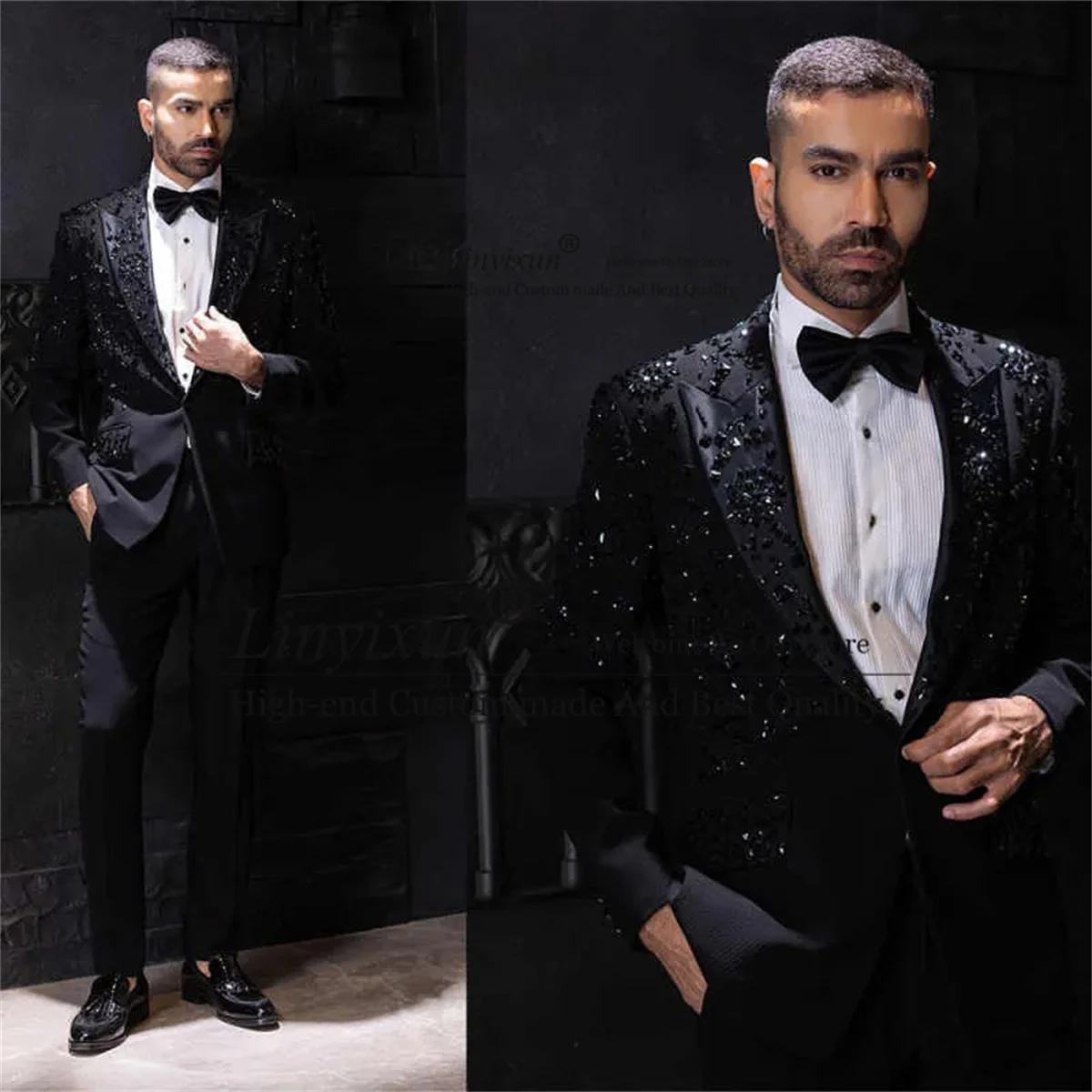 Strass brilhantes diamante ternos masculinos personalizados fino noivo duplo breasted blazer ropa hombre 2 peças conjuntos de smoking de casamento