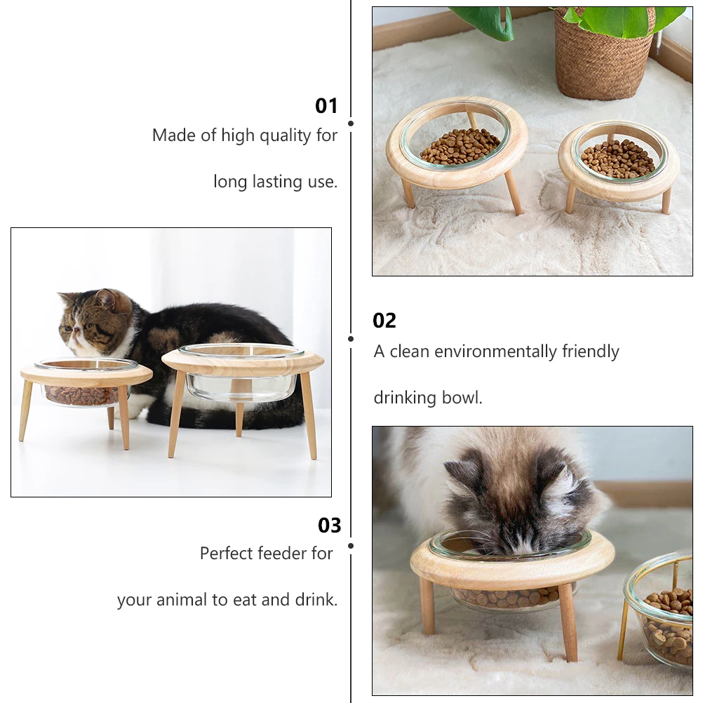 

Glass Pet Bowl Hygienic Bowls with Detachable Tripod Feeding Supplies Stilt Design Water Feeder High Base Cat Dog