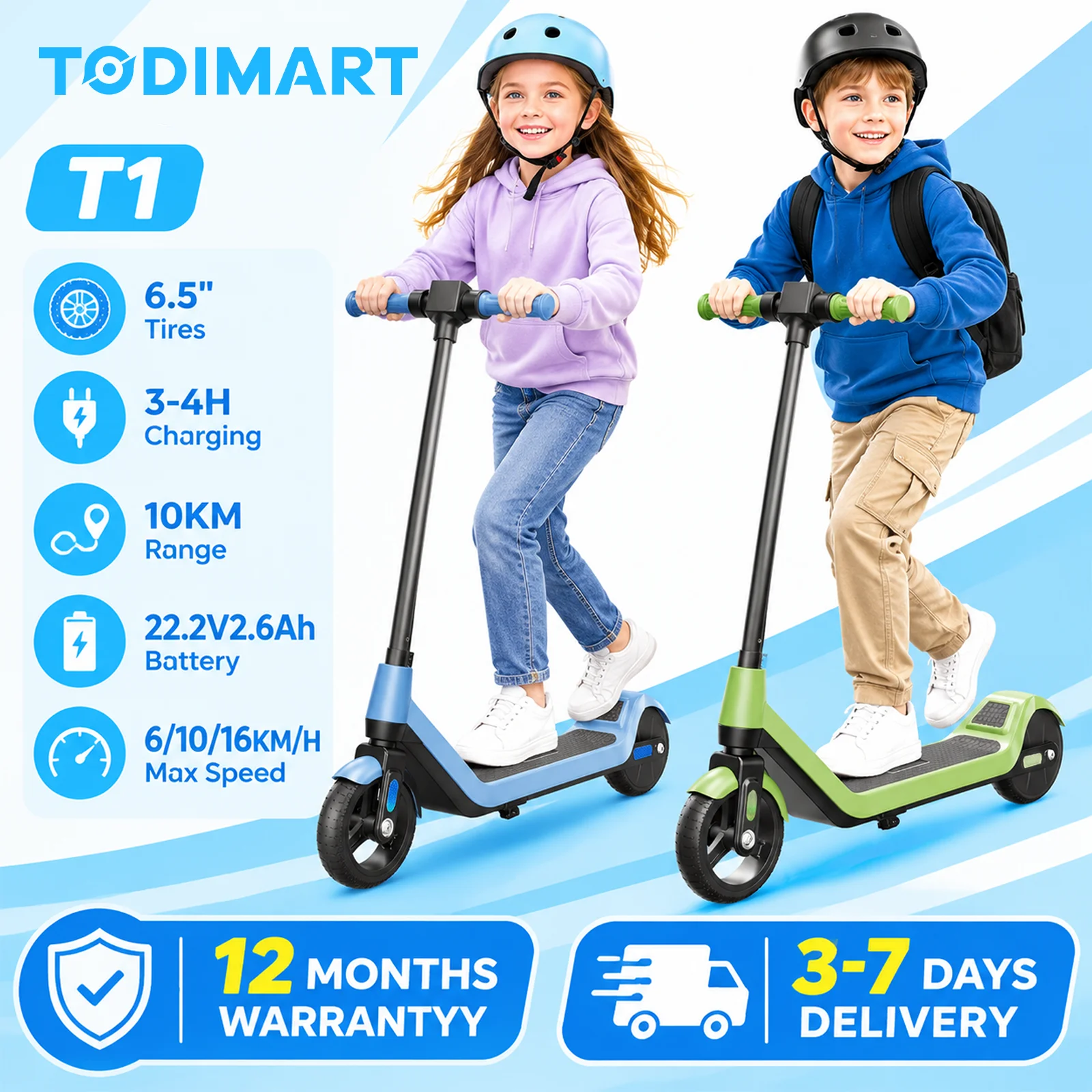 T1 Elektroroller 130W Bürstenloser Motor 22,2V 2,6Ah Akku 16Km/h Geschwindigkeit Vollgummireifen Faltbar Leichtgewicht für Kinder und Erwachsene