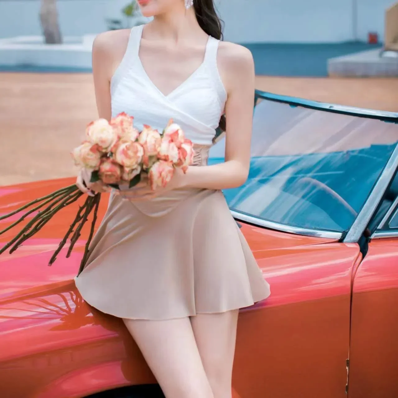 여성 여름 백리스 비치 비키니 수영복 섹시 원피스 수영복 비치웨어 V넥 수영복