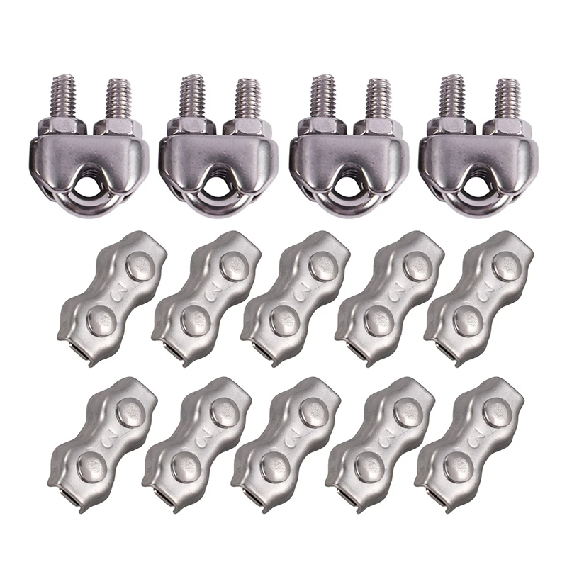 

4Pcs Stainless Steel Cable Clip Saddle Clamp & 10 Pcs 3Mm Duplex Clips Stainless Steel Wire Cable Rope Grips Clamps