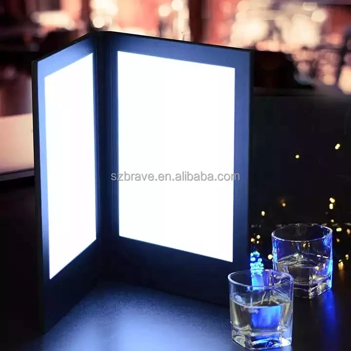 OEM Rechargeable Nightclub Restaurant Menu Backlit Light Box Sign Light up Leather Menu Cover Illuminated LED Backlit Menu Book