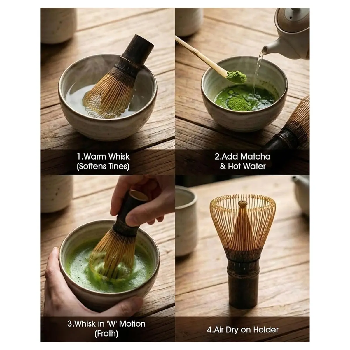 Bamboo Matcha Whisk-100 Prong Handcrafted Japanese Tea Stirrer for Ceremonial Grade Powder- Dark Brush Tool