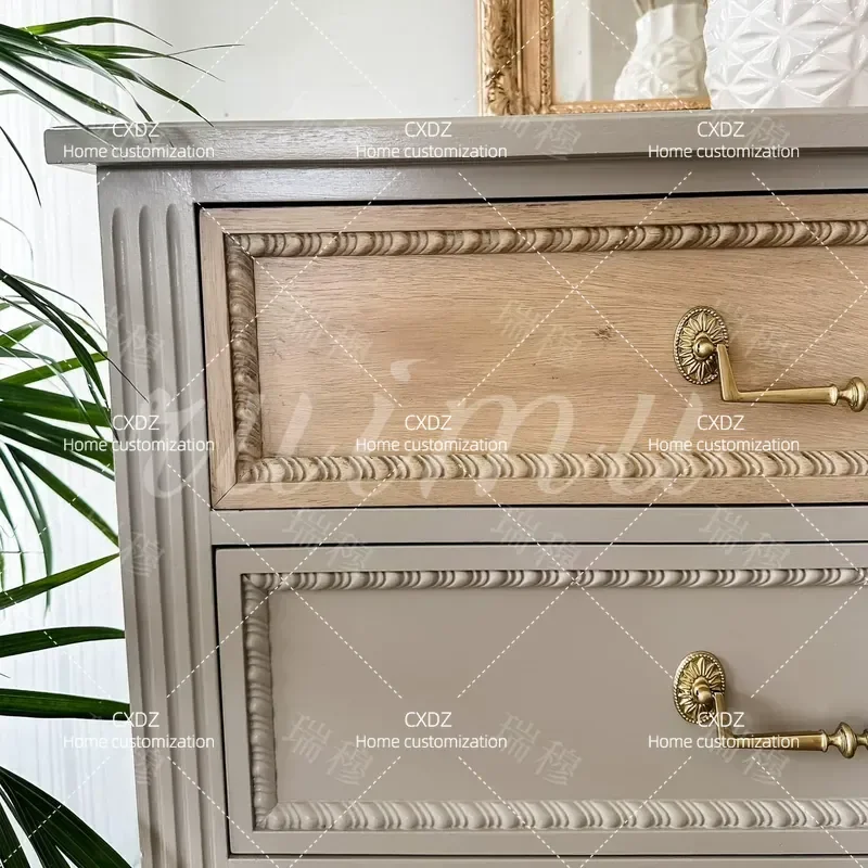 Retro Engraved Solid Wood Bucket Cabinet Color Matching Storage Unit for Living Room Bedroom Wall Mounted Integrated Cupboard