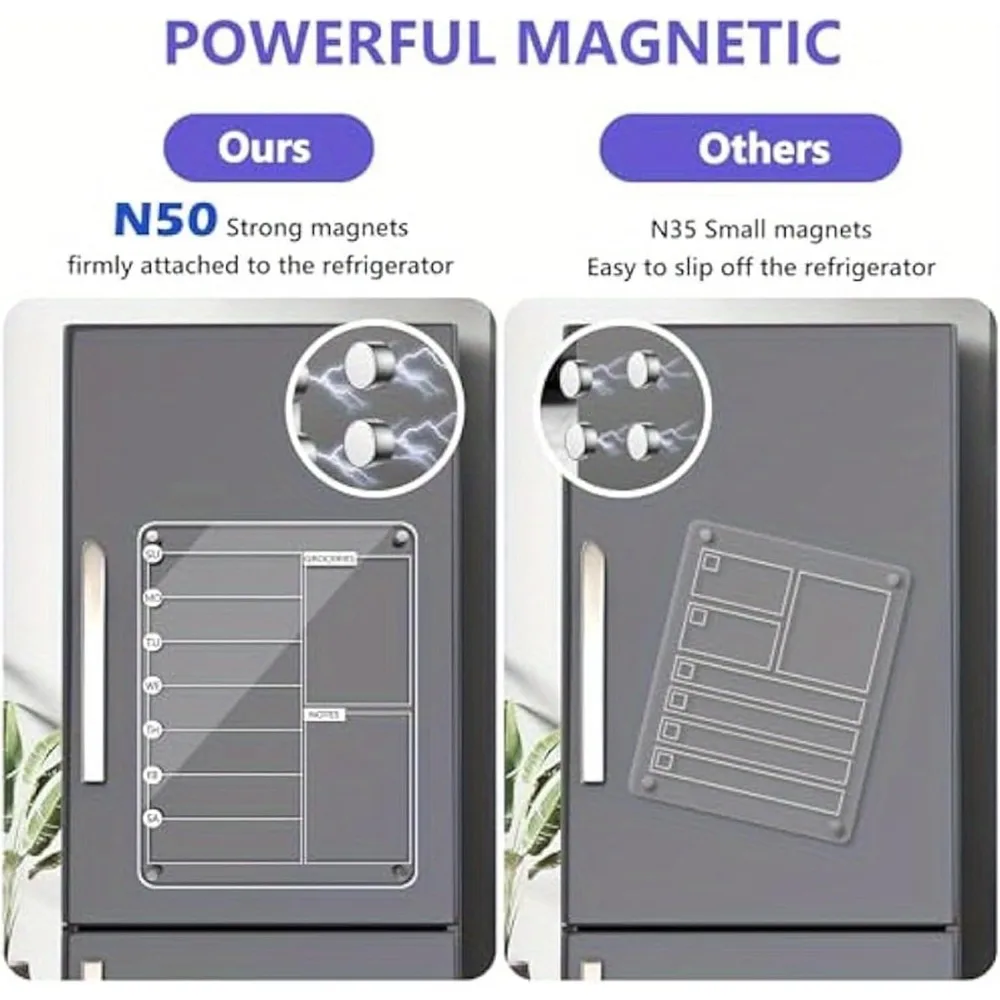 تقويم أسبوعي للثلاجة، مخطط أكريليك مغناطيسي شفاف قابل لإعادة الاستخدام مع علامات لقائمة تسوق البقالة ومخطط المهام #4