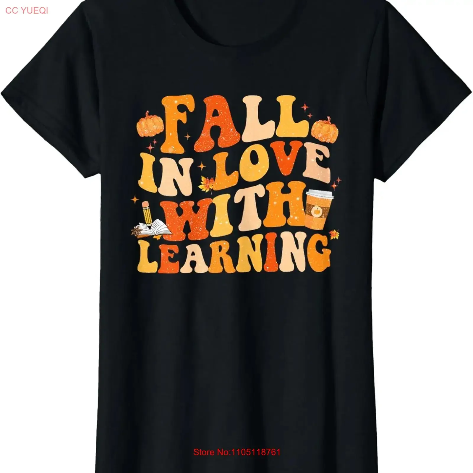 Fall in Love With Learning Funny Spooky Season Ladies' Crewneck T Shirt long or short sleeves vintage Washed Versatile homme