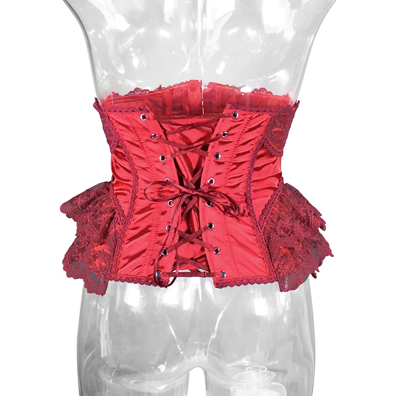 Short Steel Bones Floral Lace Underbust Corset Palace Princess Lolita Red