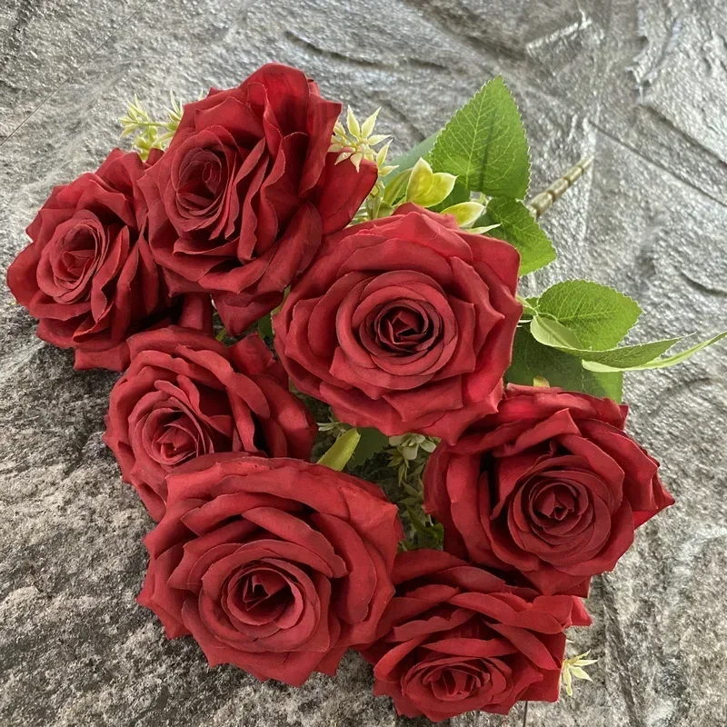 Artificial Paris Roses Bouquet Frosted Cloth Fake Flowers Living Room Decor Simulated Rose Red Flower Holiday Party Decoration