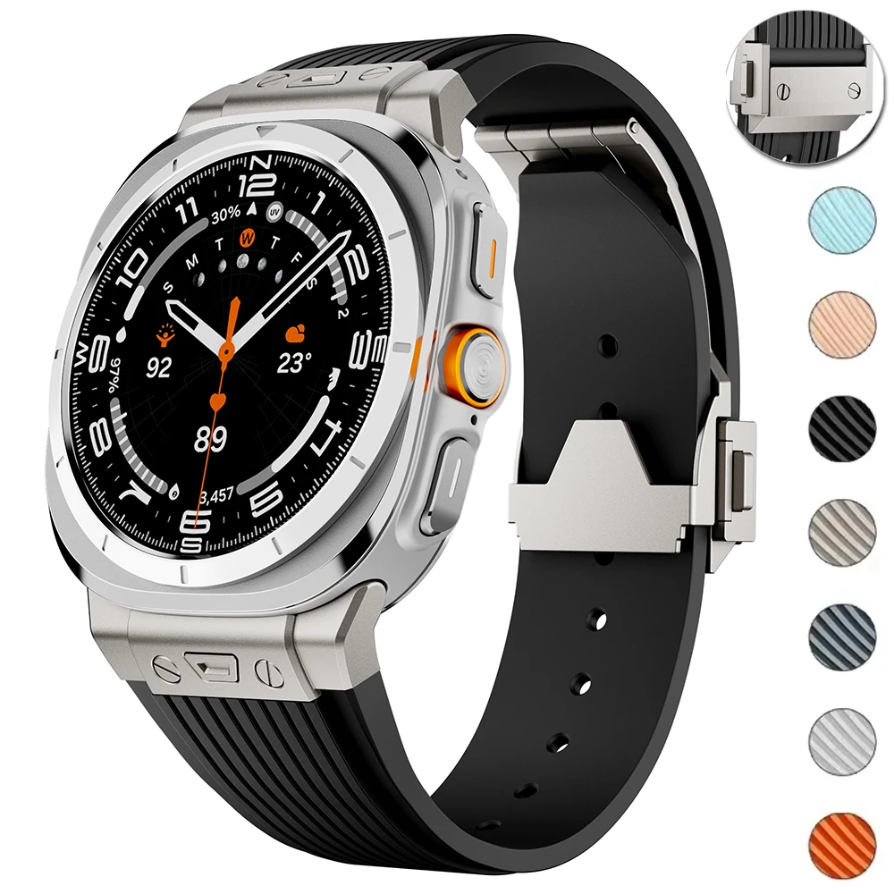 Luxury Silicone Band for Samsung Galaxy Watch Ultra 2025 Metal Buckle No Gaps Curved End Strap for Galaxy 7 Ultra 47mm Bracelet